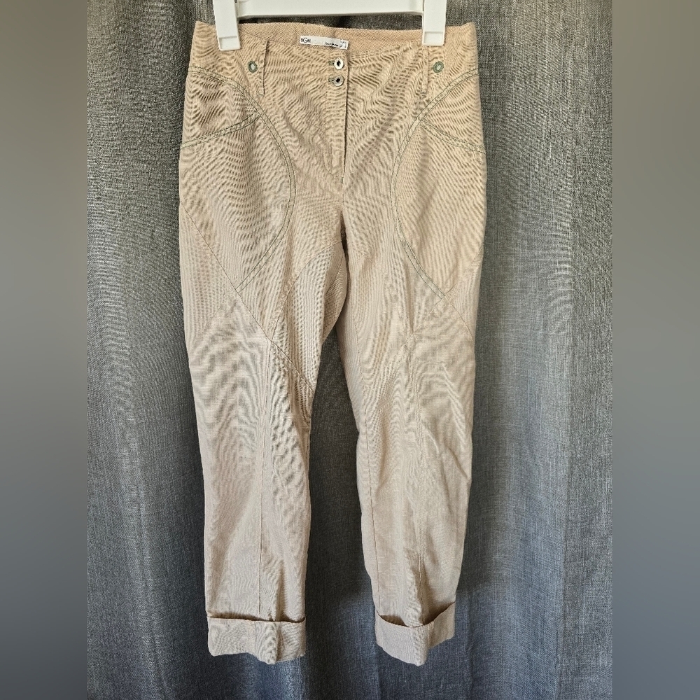 BGN Tan Equestrian Style Cuffed Pants Womens Size 4 Subtle Plaid
